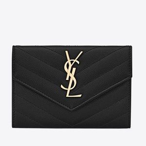 SAINT LAURENT monogram small envelope wallet in grain de poudre embossed leather
